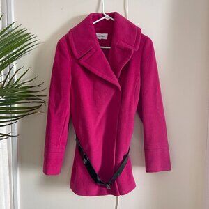 CALVIN KLEIN fuchsia lined belted coat/exc condition/60% wool/lined/6